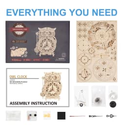 Robotime Rokr 3D Owl Clock DIY Wooden Model Building Block Kit Easy Assembly Creative Toy Gift for Children & Adults LK503