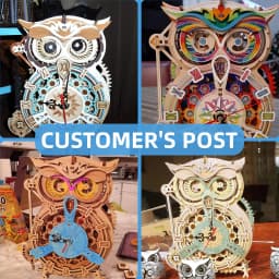 Robotime Rokr 3D Owl Clock DIY Wooden Model Building Block Kit Easy Assembly Creative Toy Gift for Children & Adults LK503