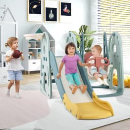 DORTALA 4-in-1 Kids Slide and Swing Set Freestanding Baby Slide Playset