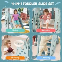 DORTALA 4-in-1 Kids Slide and Swing Set Freestanding Baby Slide Playset