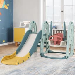 DORTALA 4-in-1 Kids Slide and Swing Set Freestanding Baby Slide Playset