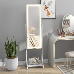 HOMCOM LED Lighted Full Length Mirror, Floor Standing Mirror with Storage Shelf