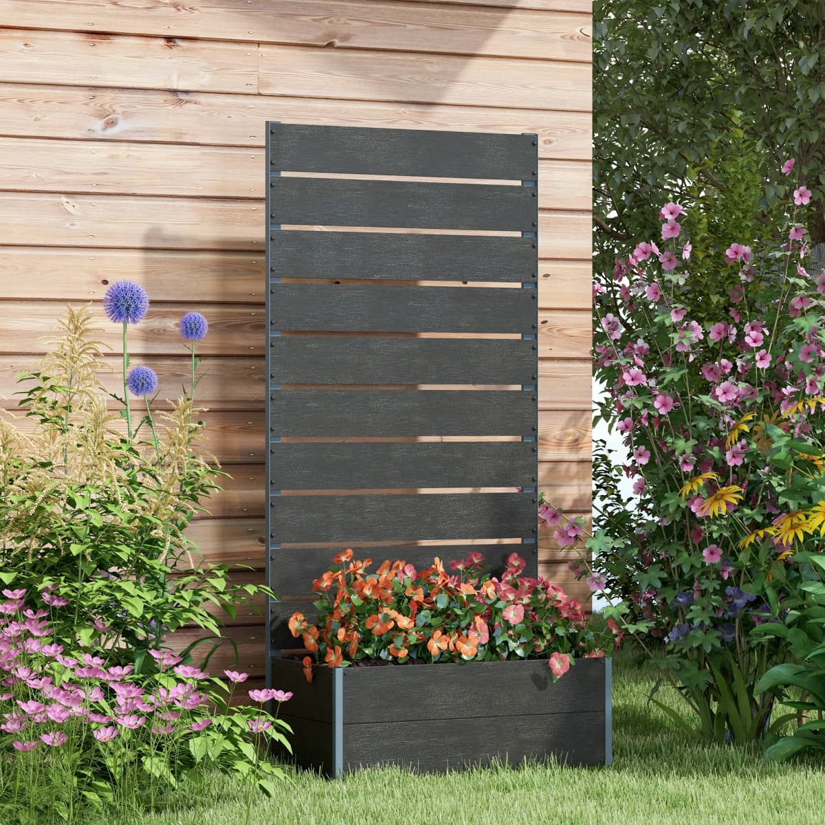 Garden Planter with Trellis for Vine Climbing Plants, Flowers, Herbs, Black