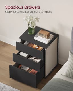 VASAGLE Bedside Table, Superfast Toolless Assembly, Nightstand with 3 Storage Drawers, Side Table, Modern Minimalist
