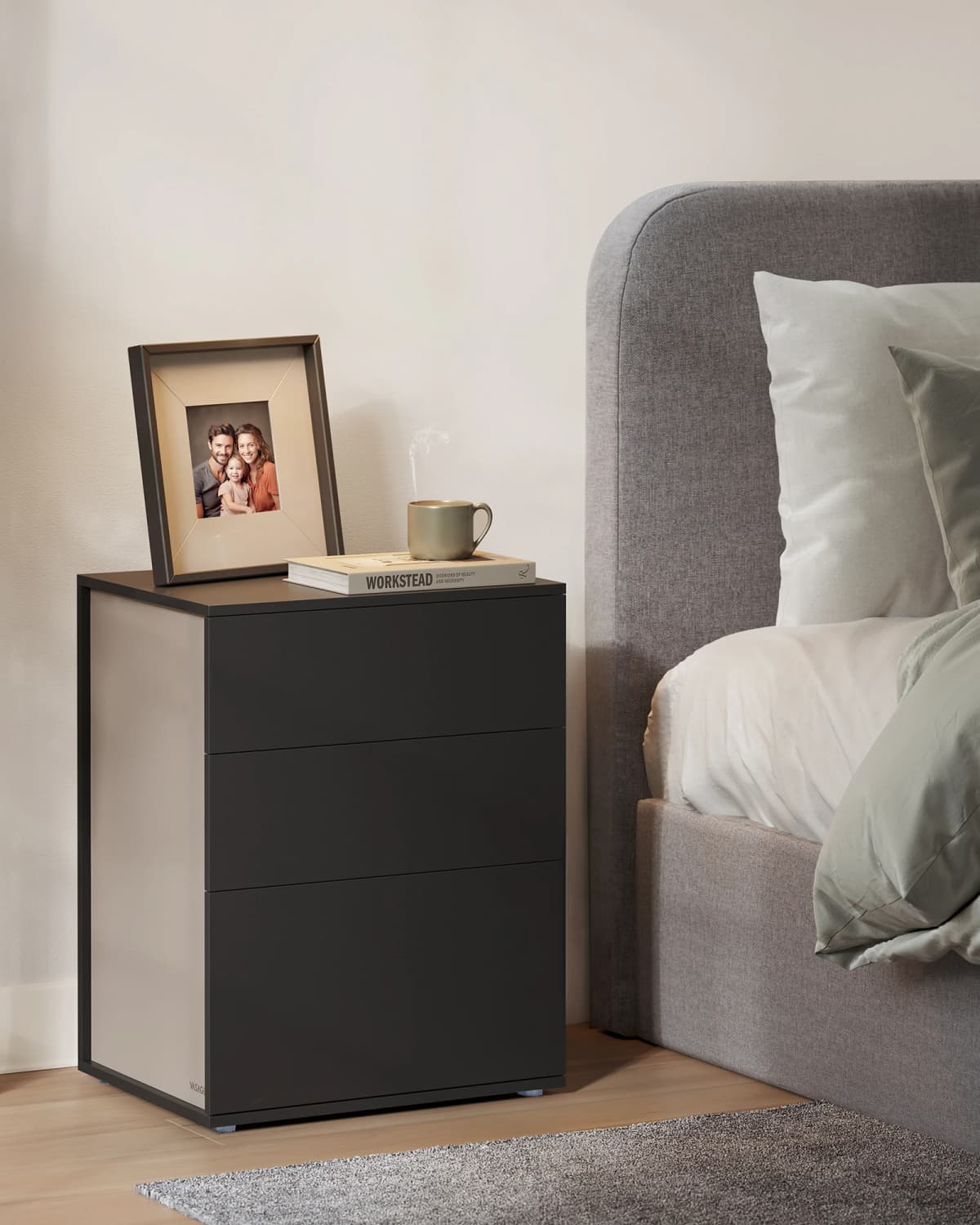 VASAGLE Bedside Table, Superfast Toolless Assembly, Nightstand with 3 Storage Drawers, Side Table, Modern Minimalist