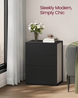 VASAGLE Bedside Table, Superfast Toolless Assembly, Nightstand with 3 Storage Drawers, Side Table, Modern Minimalist