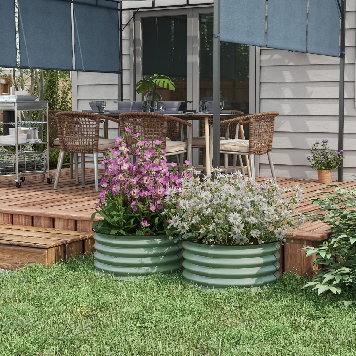 Set of 2 Raised Garden Bed Metal Planter Box with Safety Edging, Green