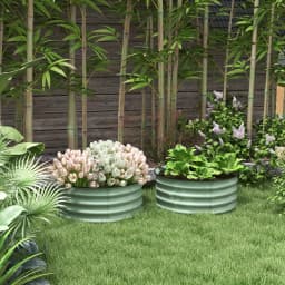 Set of 2 Raised Garden Bed Metal Planter Box with Safety Edging, Green