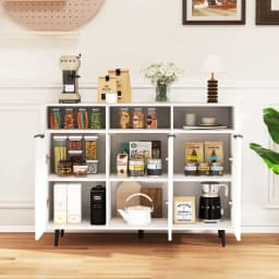 GOFLAME Sideboard Buffet Cabinet Kitchen Storage Cabinet with Shelves-White