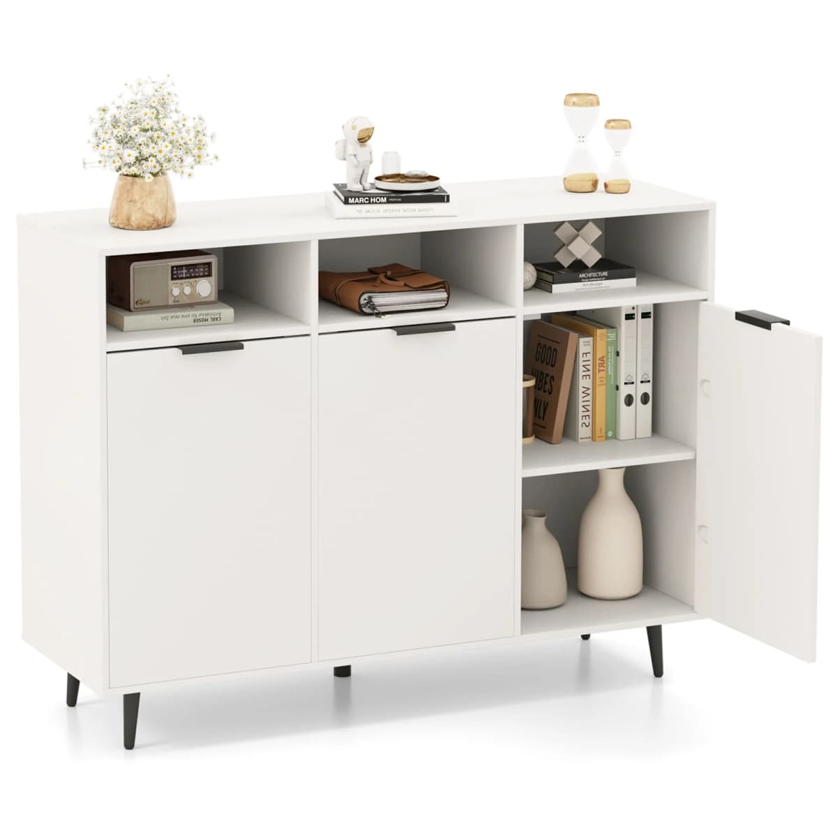 GOFLAME Sideboard Buffet Cabinet Kitchen Storage Cabinet with Shelves-White