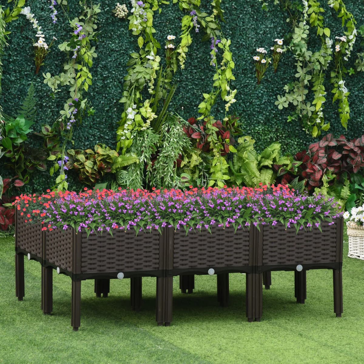 Set of 6 Raised Flower Beds Vegetable Herb Plant Stand - 40 X 40 X 44 Cm, Brown