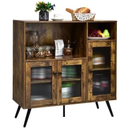 GOFLAME Kitchen Storage Cabinet Wooden Buffet Sideboard Cupboard Tempered Glass Doors