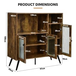 GOFLAME Kitchen Storage Cabinet Wooden Buffet Sideboard Cupboard Tempered Glass Doors