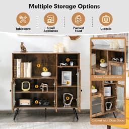 GOFLAME Kitchen Storage Cabinet Wooden Buffet Sideboard Cupboard Tempered Glass Doors