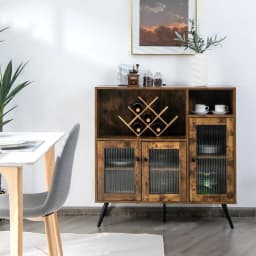 GOFLAME Kitchen Storage Cabinet Wooden Buffet Sideboard Cupboard Tempered Glass Doors