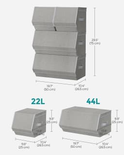 SONGMICS Set of 4 Storage Boxes with Lids, Stackable Wardrobe Storage Organisers, Storage Bins with Magnetic Closures
