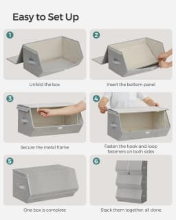 SONGMICS Set of 4 Storage Boxes with Lids, Stackable Wardrobe Storage Organisers, Storage Bins with Magnetic Closures