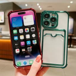 Luxury Plating Transparent Wallet Card Holder Phone Case For iPhone 15 14 13 12 11 Pro Max Plus Card Slot Shockproof Soft Cover