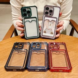 Luxury Plating Transparent Wallet Card Holder Phone Case For iPhone 15 14 13 12 11 Pro Max Plus Card Slot Shockproof Soft Cover