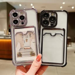 Luxury Plating Transparent Wallet Card Holder Phone Case For iPhone 15 14 13 12 11 Pro Max Plus Card Slot Shockproof Soft Cover