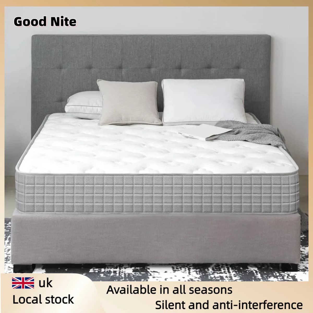 Good Nite Double Mattress - 7 Inch Hybrid Spring & Memory Foam, Zoned Support, Deep H6 Firmness, Comfortable Knitted Fabric