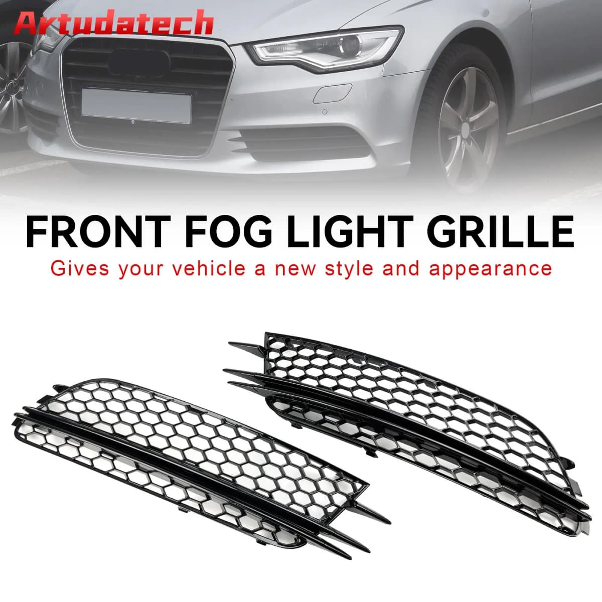 Artudatech 2PCS Front Fog Light Cover Bezel Grill Grille Fit for Audi A6 4G C7 2012-2015
