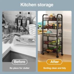 5 Tier Metal Mesh Storage Basket with 360 Degree Wheels, Fruit Vegetable Basket Storage Organizer for Kitchen, Pantry, Bathroom