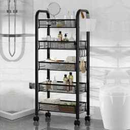 5 Tier Metal Mesh Storage Basket with 360 Degree Wheels, Fruit Vegetable Basket Storage Organizer for Kitchen, Pantry, Bathroom