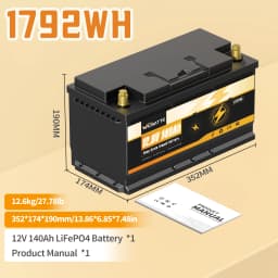 12V 140AH LiFePO4 Lithium Battery,Deep Cycle LiFePO4 Battery with Built-in 100A BMS fit for RV, Home Storage,Solar Power System