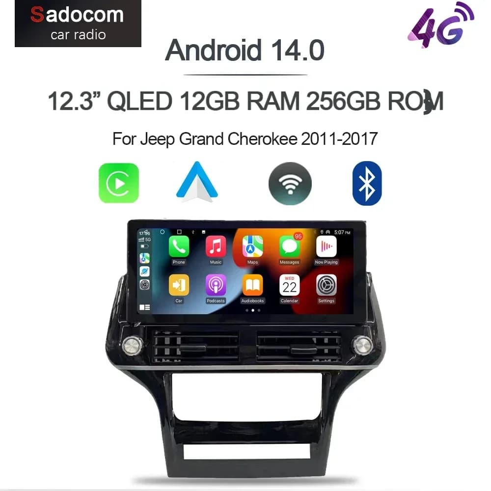 1920*720 IPS 12.3' Carplay 8G+128G Android 14 Car DVD Player Multimedia GPS Stereo Radio For Jeep Grand Cherokee 2011-2017