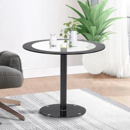 Black Dining Table and Chairs Set of 4, Round Tempered Glass Table with High Back PU Leather Chairs
