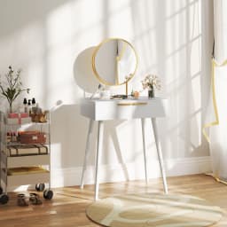 HOMCOM Modern Dressing Table w/ 2 Drawers Round Mirror for Bedroom White