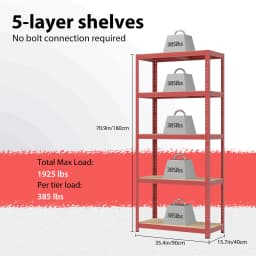 180CM HEIGHT 4 COLORS 5-Tier Shelving Unit Heavy Duty Shelving Unit for Storage Tool-Free Assembly Capacity 1925LBS