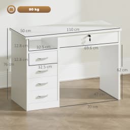 HOMCOM Computer Desk Writing Desk with Five Drawers for Home Office White