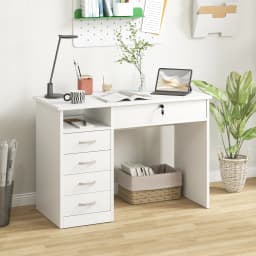 HOMCOM Computer Desk Writing Desk with Five Drawers for Home Office White