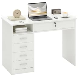 HOMCOM Computer Desk Writing Desk with Five Drawers for Home Office White