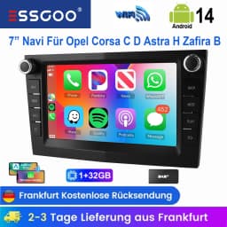 ESSGOO Black Carplay For Opel/Vauxhall Corsa D Astra H Zafira Android 14 GPS NAVI AI Voice Control 7” Car Stereo WIFI BT SWC RDS