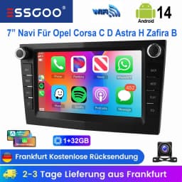 ESSGOO Black Carplay For Opel/Vauxhall Corsa D Astra H Zafira Android 14 GPS NAVI AI Voice Control 7” Car Stereo WIFI BT SWC RDS