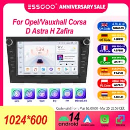 ESSGOO Black Carplay For Opel/Vauxhall Corsa D Astra H Zafira Android 14 GPS NAVI AI Voice Control 7” Car Stereo WIFI BT SWC RDS