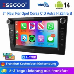 ESSGOO Black Carplay For Opel/Vauxhall Corsa D Astra H Zafira Android 14 GPS NAVI AI Voice Control 7” Car Stereo WIFI BT SWC RDS