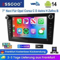 ESSGOO Black Carplay For Opel/Vauxhall Corsa D Astra H Zafira Android 14 GPS NAVI AI Voice Control 7” Car Stereo WIFI BT SWC RDS