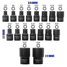 17pc 3/8" & 1/2" Torx Star Socket Set E Type Impact Socket E5 E6 E7 E8 E10 E11 E12 E14 E16 E18 E20 E22 E24 Car Repair Tools