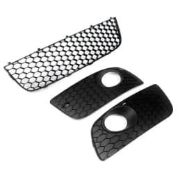 Front Bumper Upper + Lower Mesh Grille Red Trim Compatible with 2006-2009 VW Jetta Golf GTI GLI /MK5 Front Grille Assembly Black