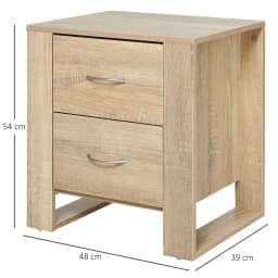HOMCOM 2 Drawer Boxy Bedside Table w/ Handles Elevated Base Oak Brown