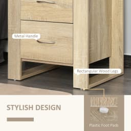 HOMCOM 2 Drawer Boxy Bedside Table w/ Handles Elevated Base Oak Brown