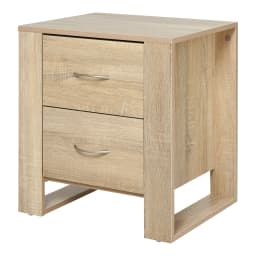 HOMCOM 2 Drawer Boxy Bedside Table w/ Handles Elevated Base Oak Brown