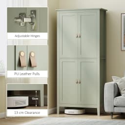 HOMCOM 176.5 cm Tall Freestanding Pantry Storage Cabinet with 4 Doors Green