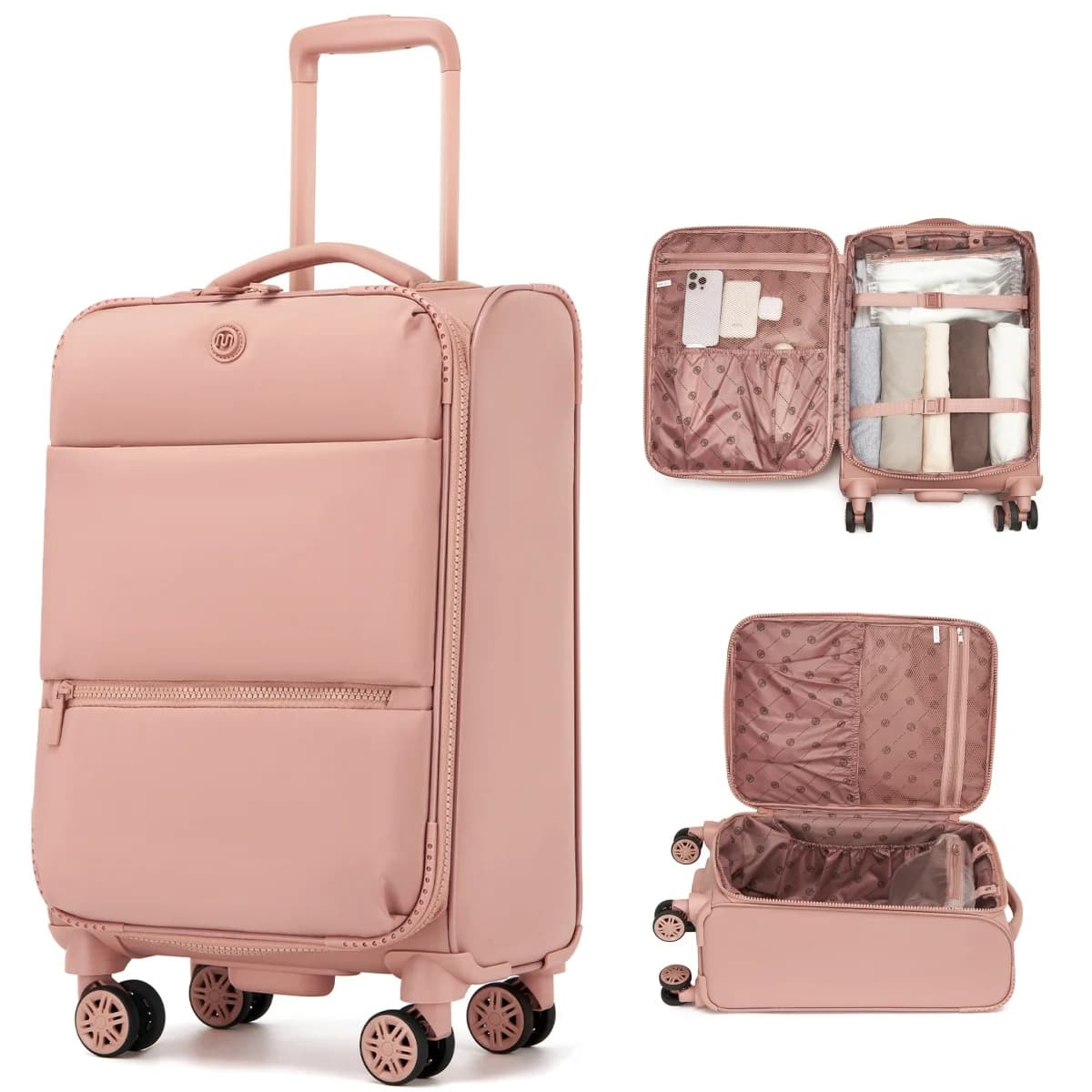 Small 20-inch nylon softshell trolley - Lightweight carry-on design with 4 silent wheels & telescopic handle