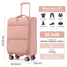 Small 20-inch nylon softshell trolley - Lightweight carry-on design with 4 silent wheels & telescopic handle