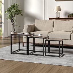 【Breeins】Industrial Style Set of 3 Square Nesting Side Tables Livingroom Home Decoration